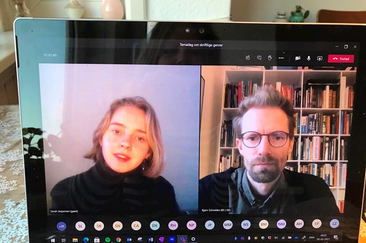 Tidligere elev Sarah Grønlund ved virtuel temadag i 2.p og 2.r.